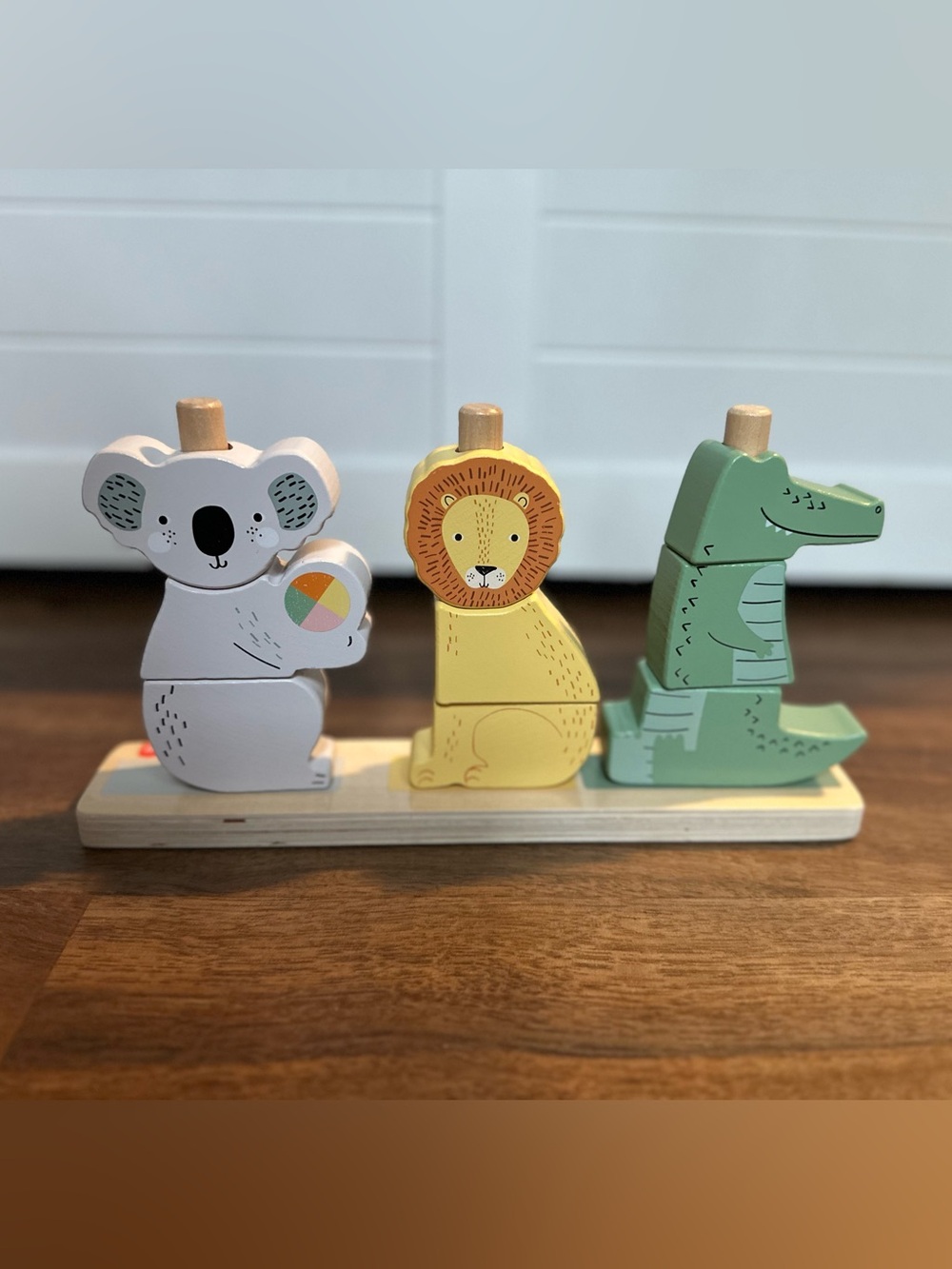 Fisher-Price Wooden Animal Stackers - Pastel Koala, Lion & Crocodile